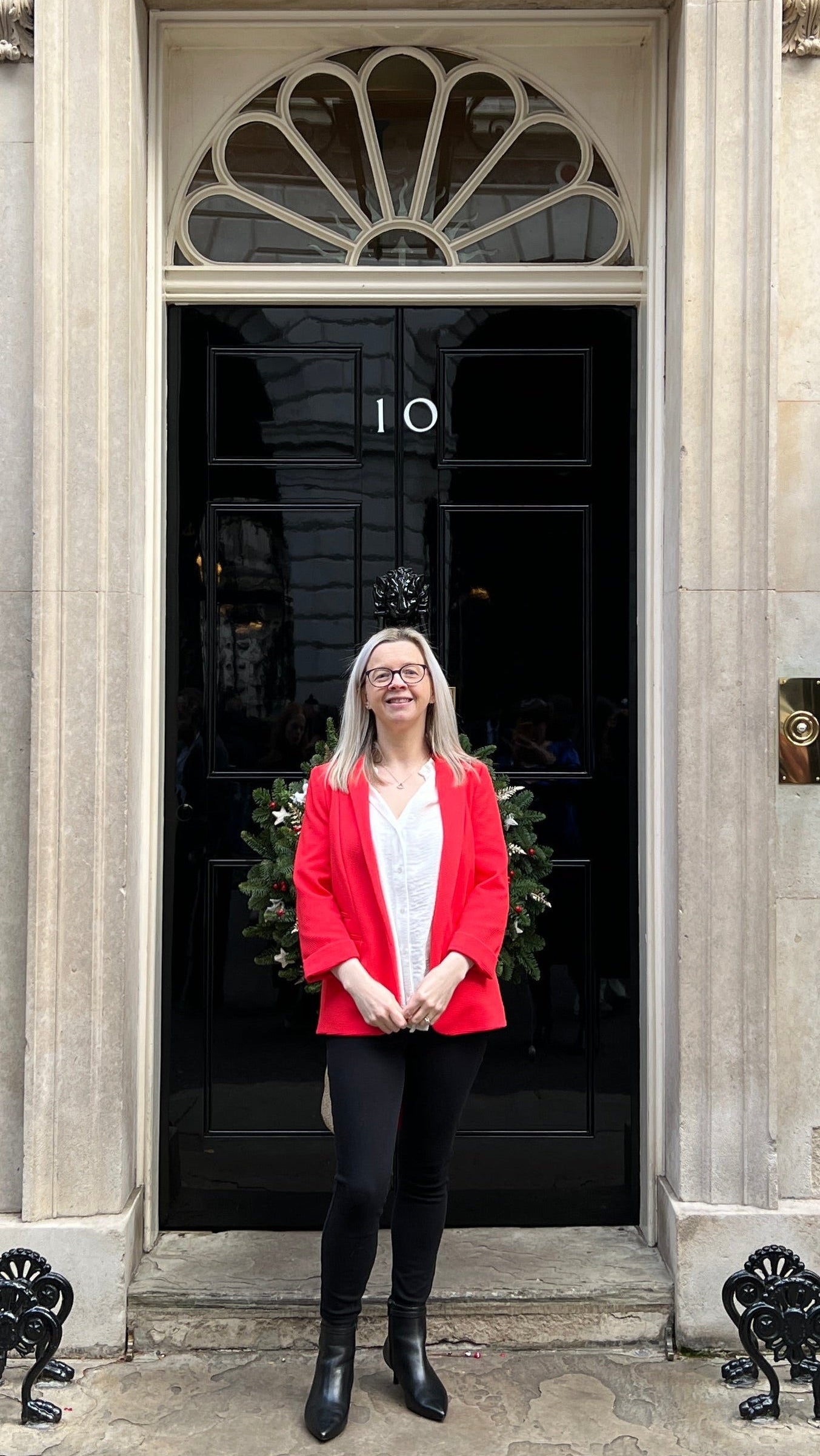 Hayley stood in front of 10 Downing Street.